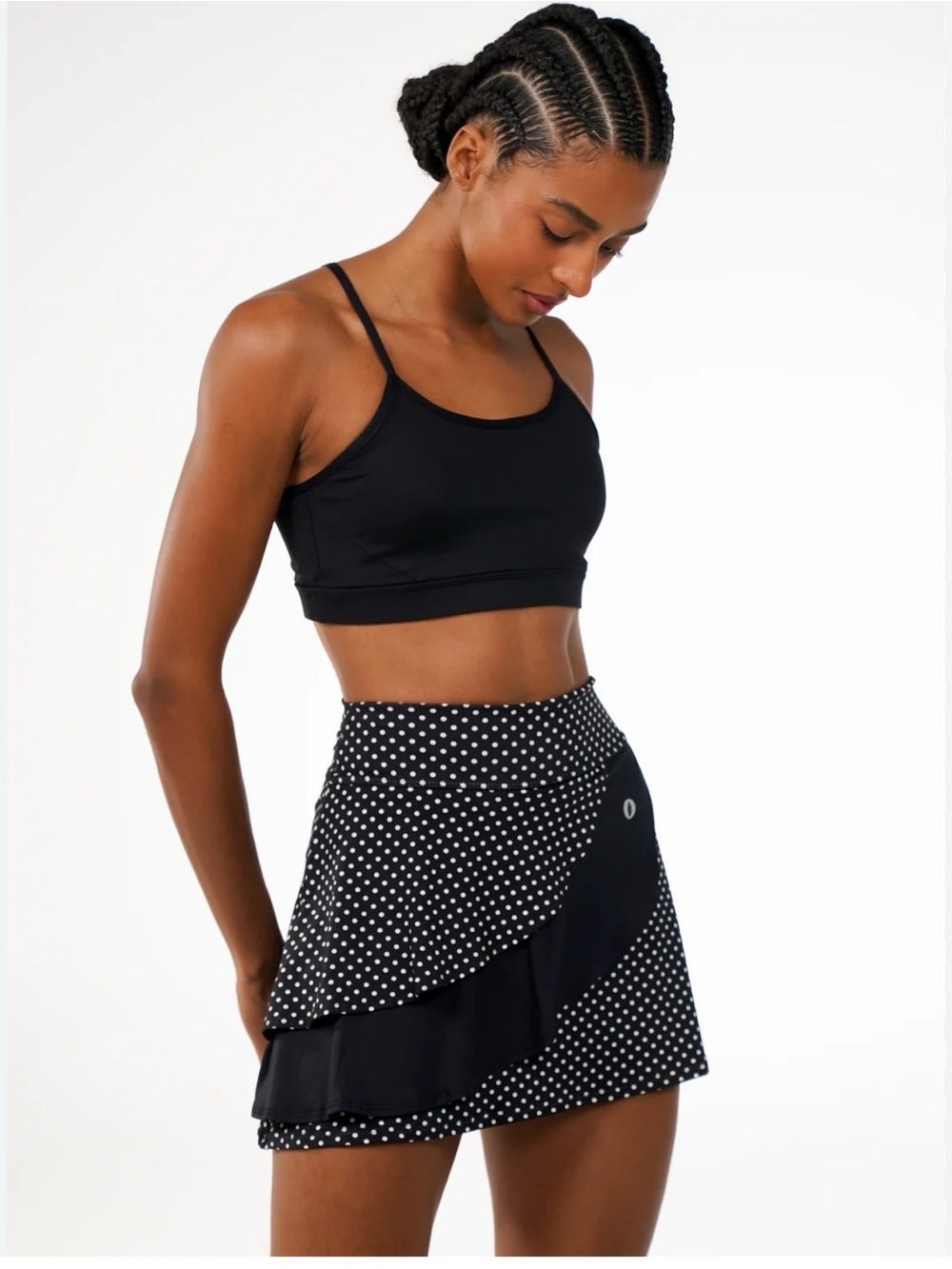 Dona Jo Polka Dot Ruffle tennis/pickleball Skirt - Black/White